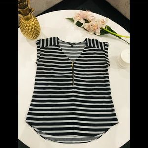 Express black and white strip silky top (M)